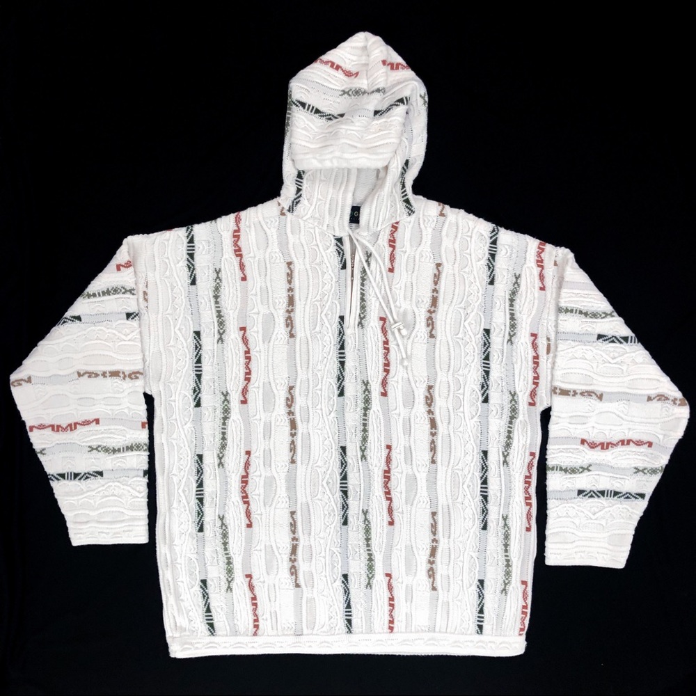 Coogi Knit Textured 1/4 Zip Hooded Sweater Hoodie